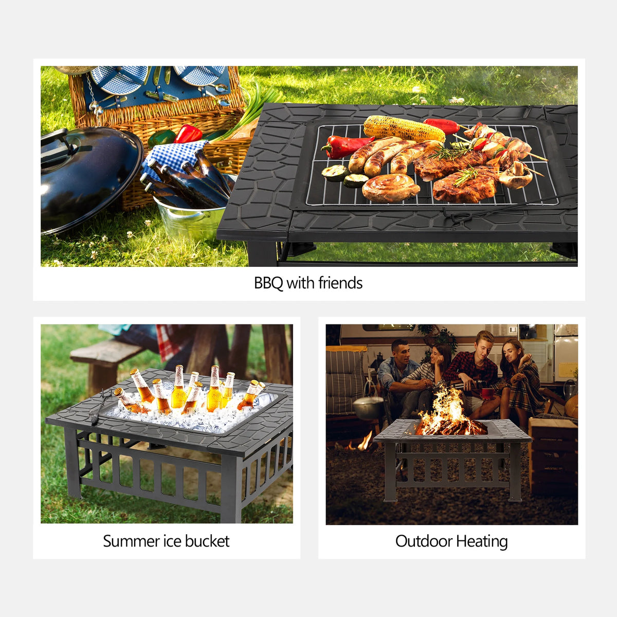 32 Outdoor Wood Burning Fire Pit Square Metal Stove S747946