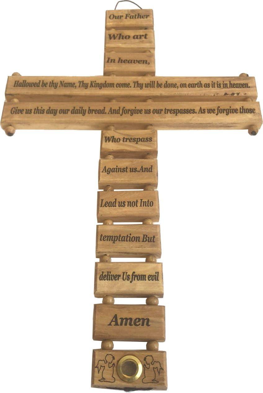 Olive Wood Cross with Certificate and Lord Prayer Card (4.75 Inches) Pack of 2 D79986