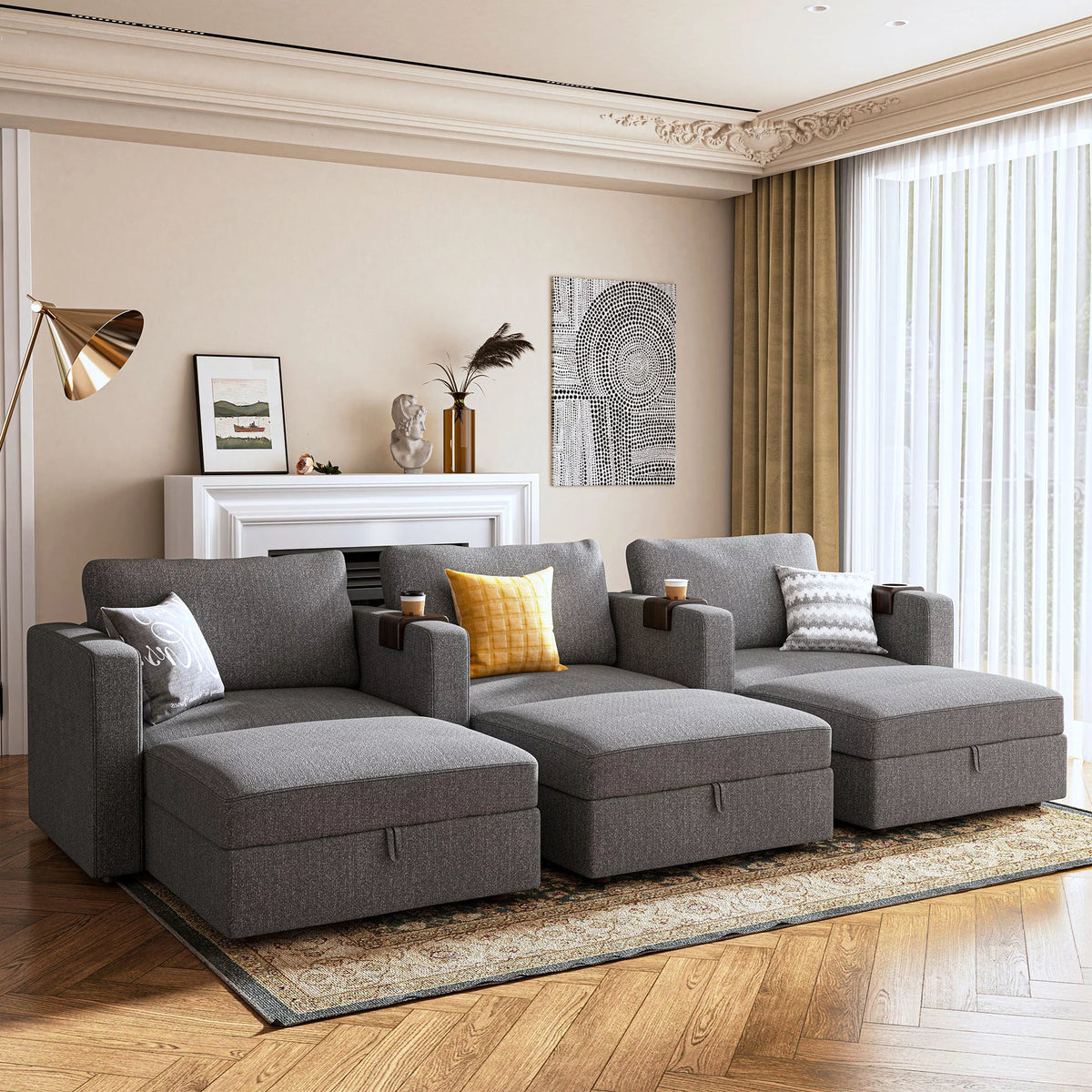 Light Grey Modular Sectional Sofa with Storage R263089