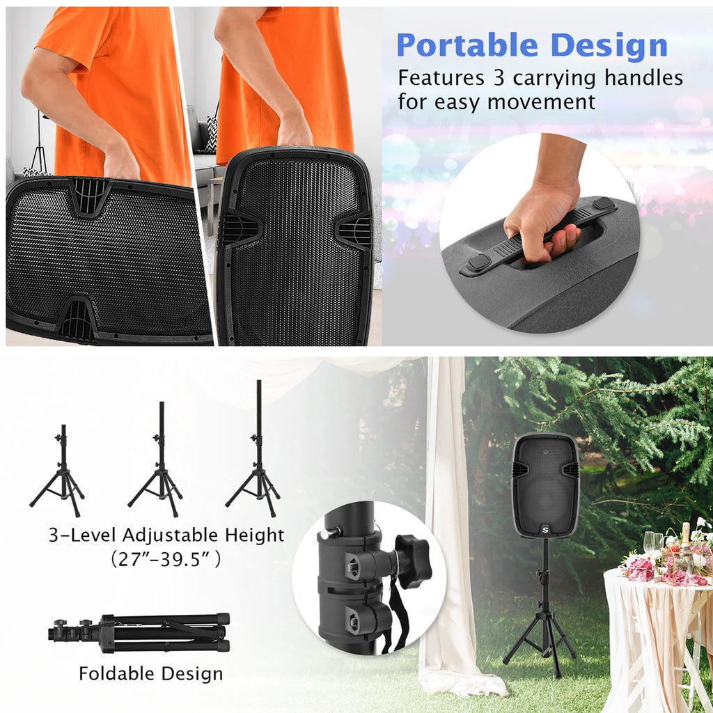 2000W Powered Speakers with Speaker Stands J6141