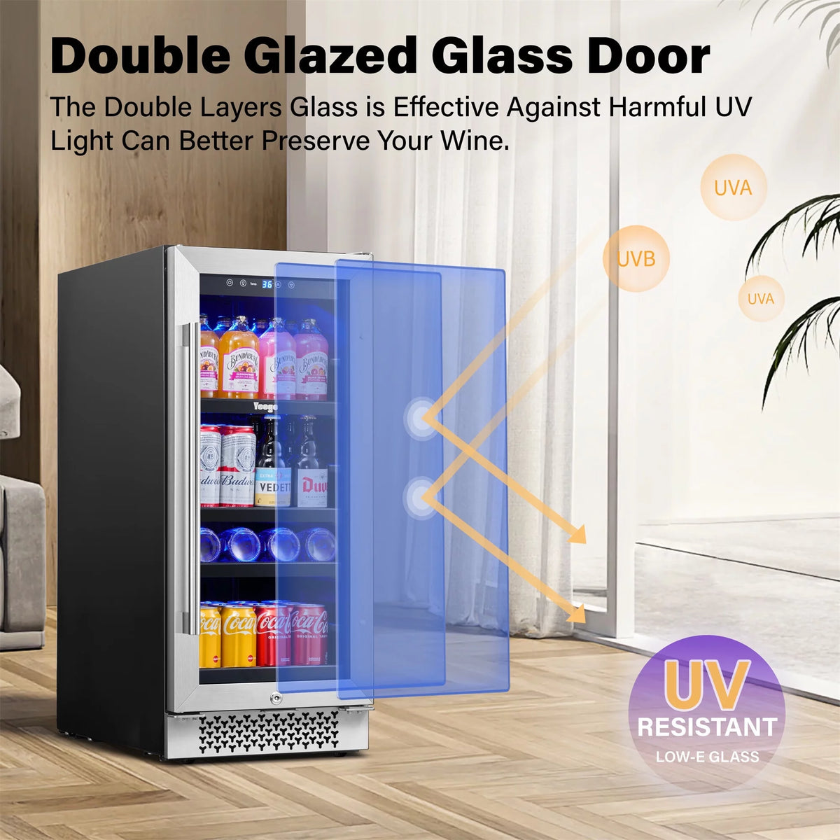 15" 80 Cans Beverage Refrigerator with Glass Door and Lock O46658
