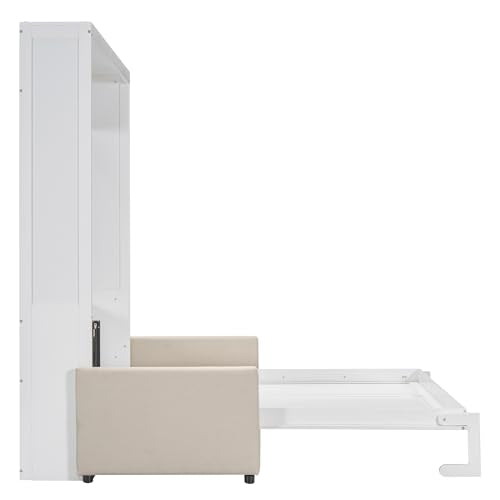 Queen Size Murphy Bed with Sofa and Top Shelf White A87712