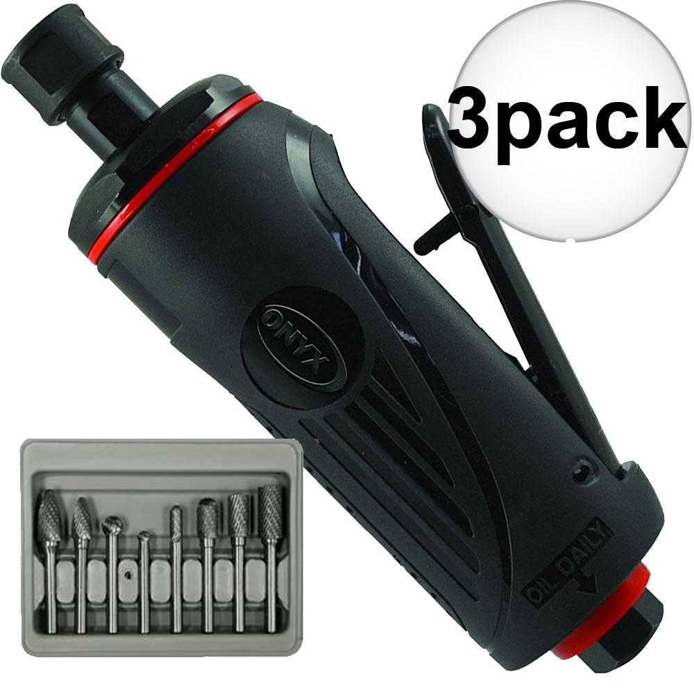 Onyx 1/4x22 Die Grinder with 8-Pc Rotary Burr Set 3-Pack Y989851