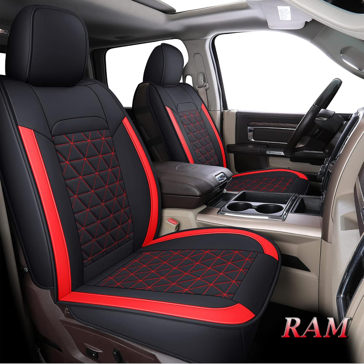 Black Waterproof Leather Car Seat Covers Full Set for Truck Pickup CrewCab with Curved Back Bench B873