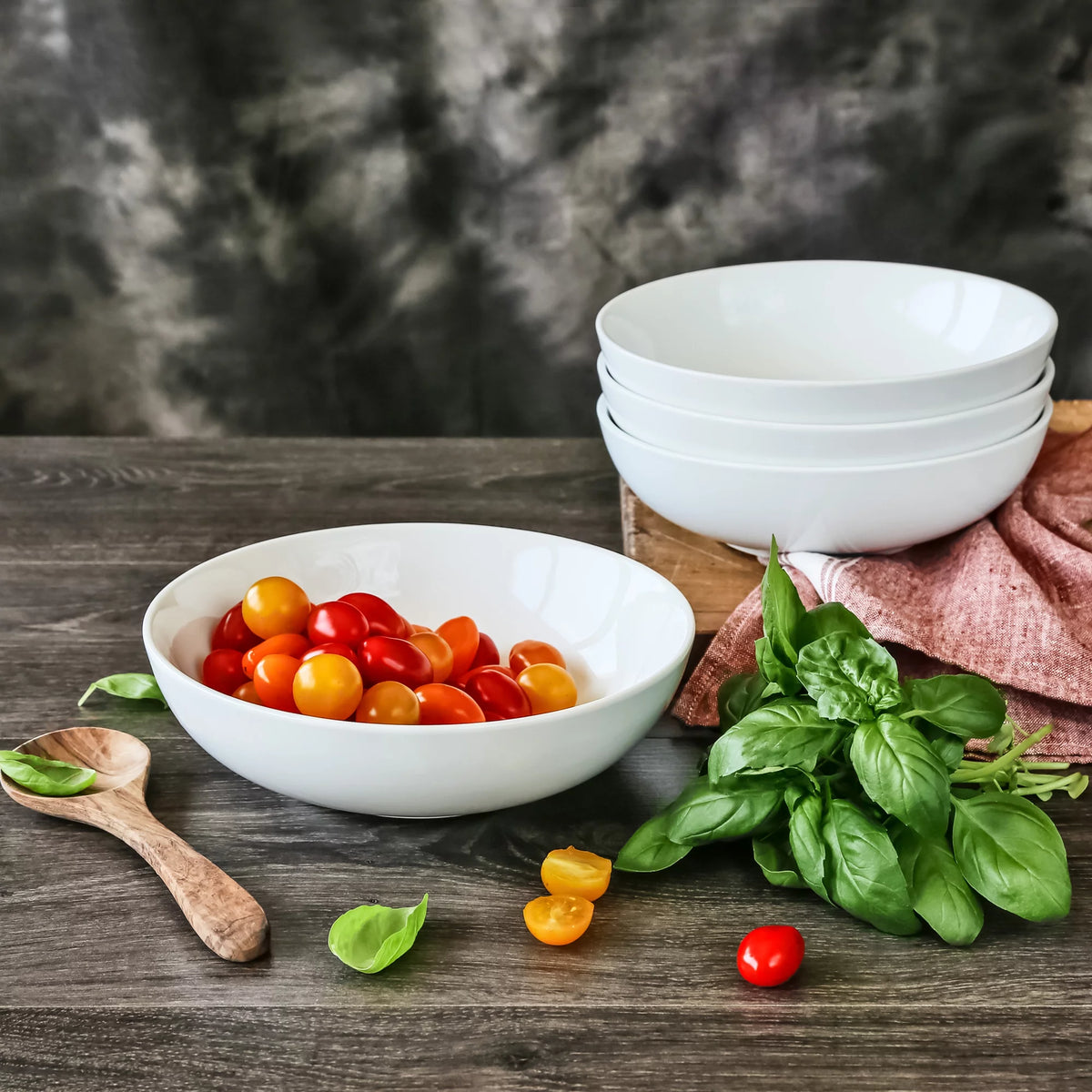 Porcelain Round Pasta Serve Bowls, Set of 4 F273