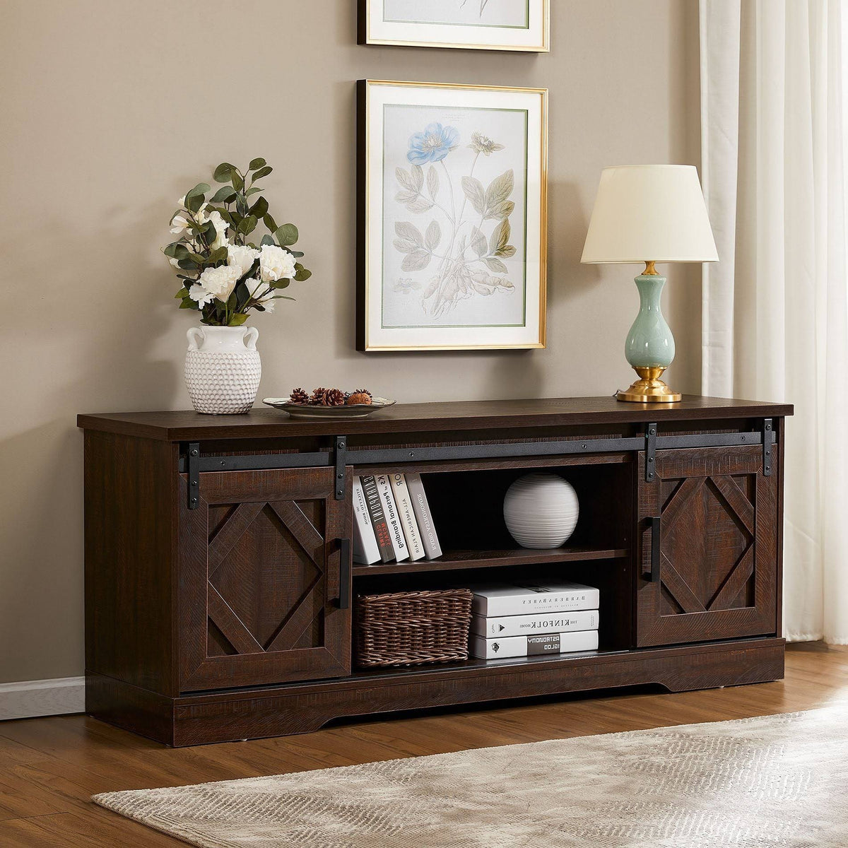 Rustic Brown Wash Wood TV Stand / Storage Cabinet T459