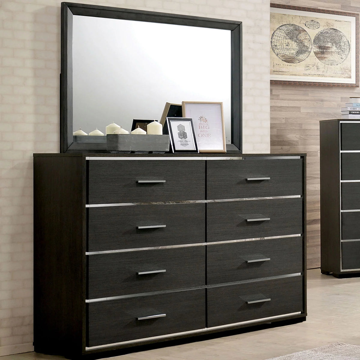 6pc King Size Bedroom Set with Dresser Chest Mirror Nightstands H24103