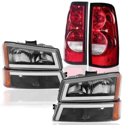 Headlights Assembly + Tail Lights Assembly Combo compatible with 2003-2006 Chevy Silverado V6621