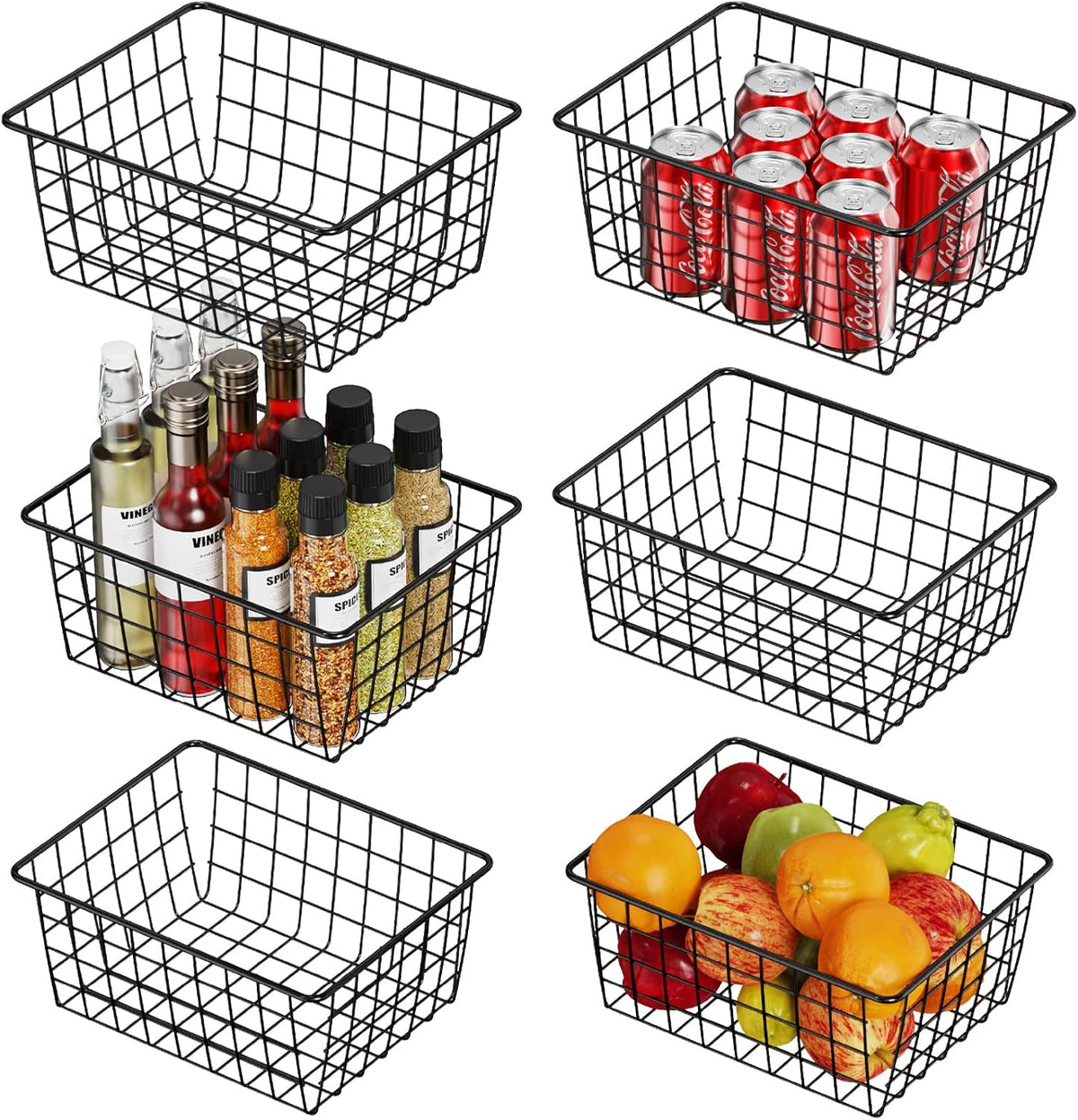 6 Pack Black Small Wire Storage Baskets N66782