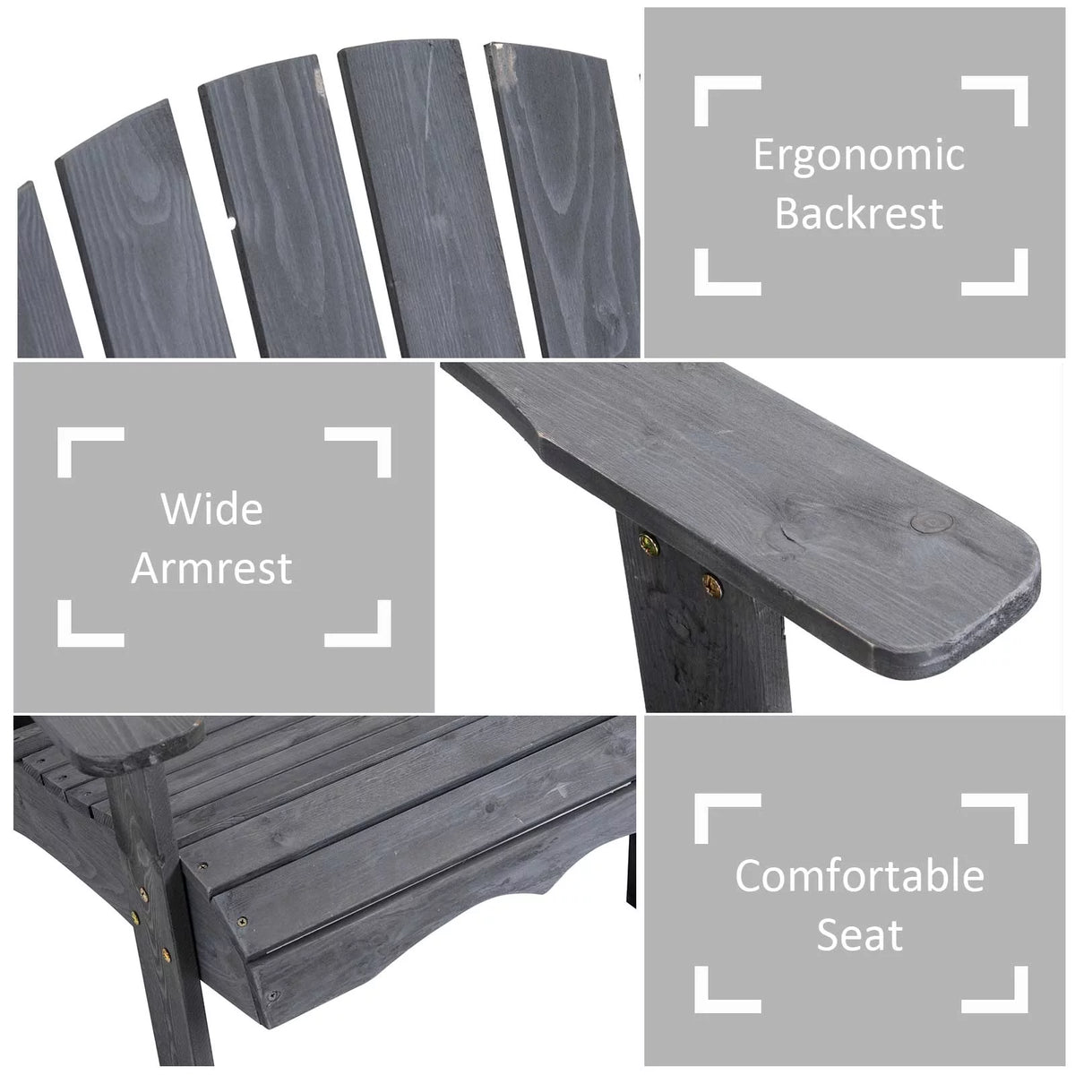 Grey 2 Wood Adirondack Chairs with Center Table R833