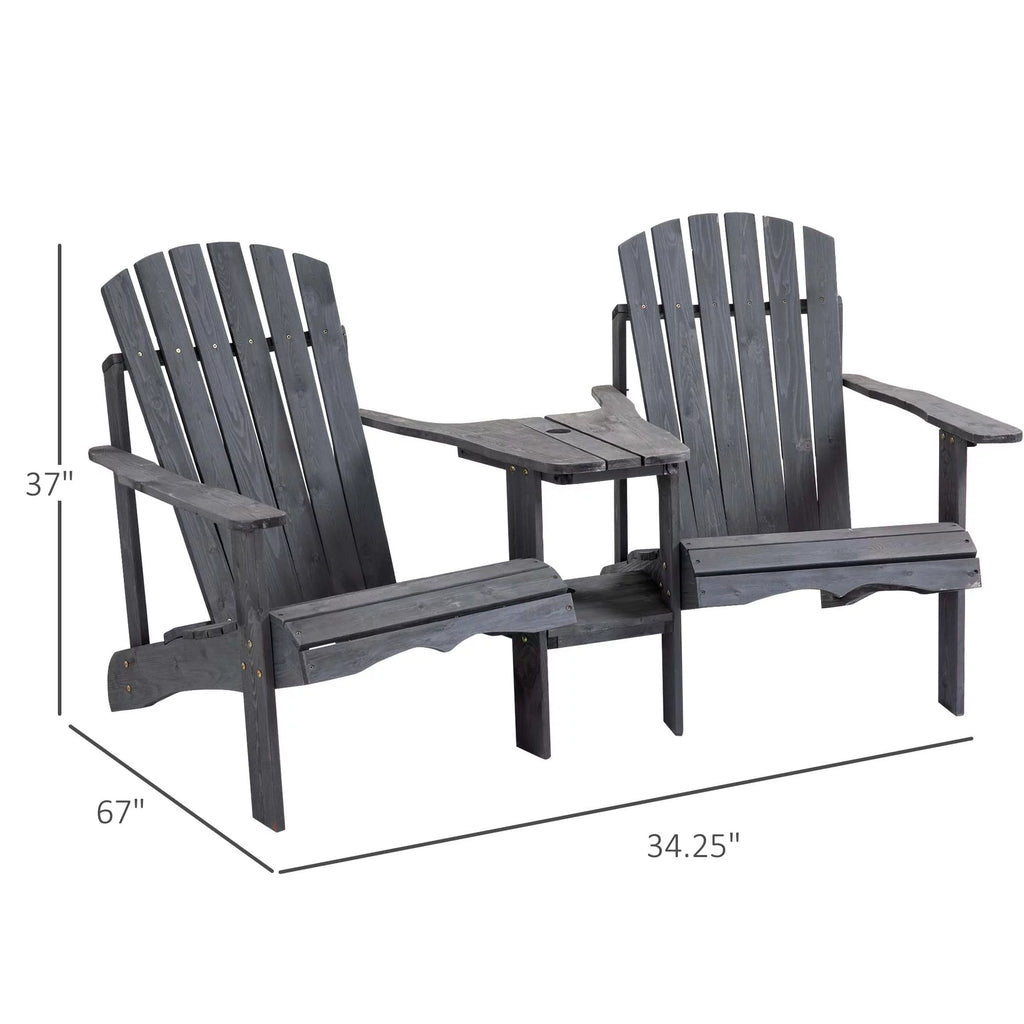 Grey 2 Wood Adirondack Chairs with Center Table R833