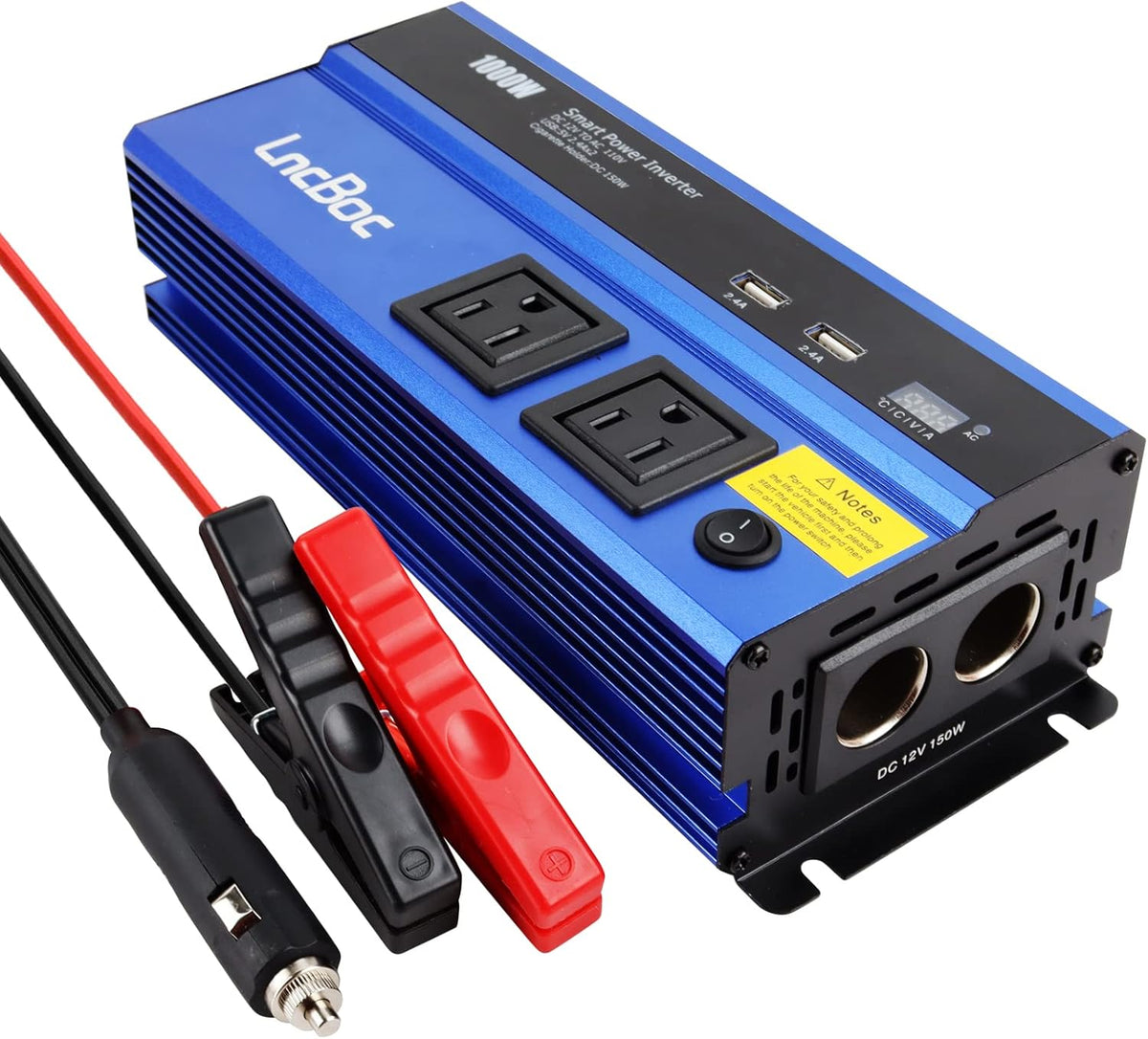 1000W Car Power Inverter DC 12V to 110V AC Converter, Dual AC Outlets, 2.4A Dual USB Ports, Pack of 2 I106536