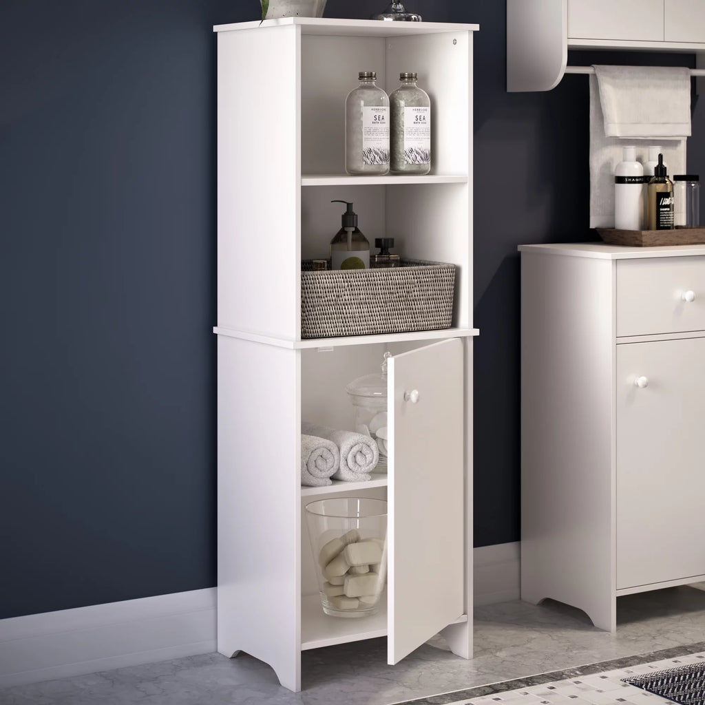 White Tall Bath Cabinet with 1-Door and Shelves Z549