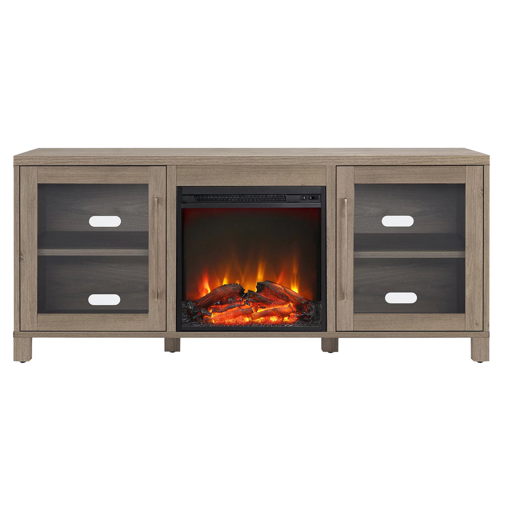 Antiqued Gray Oak Rectangular TV Stand with Log Fireplace H746160