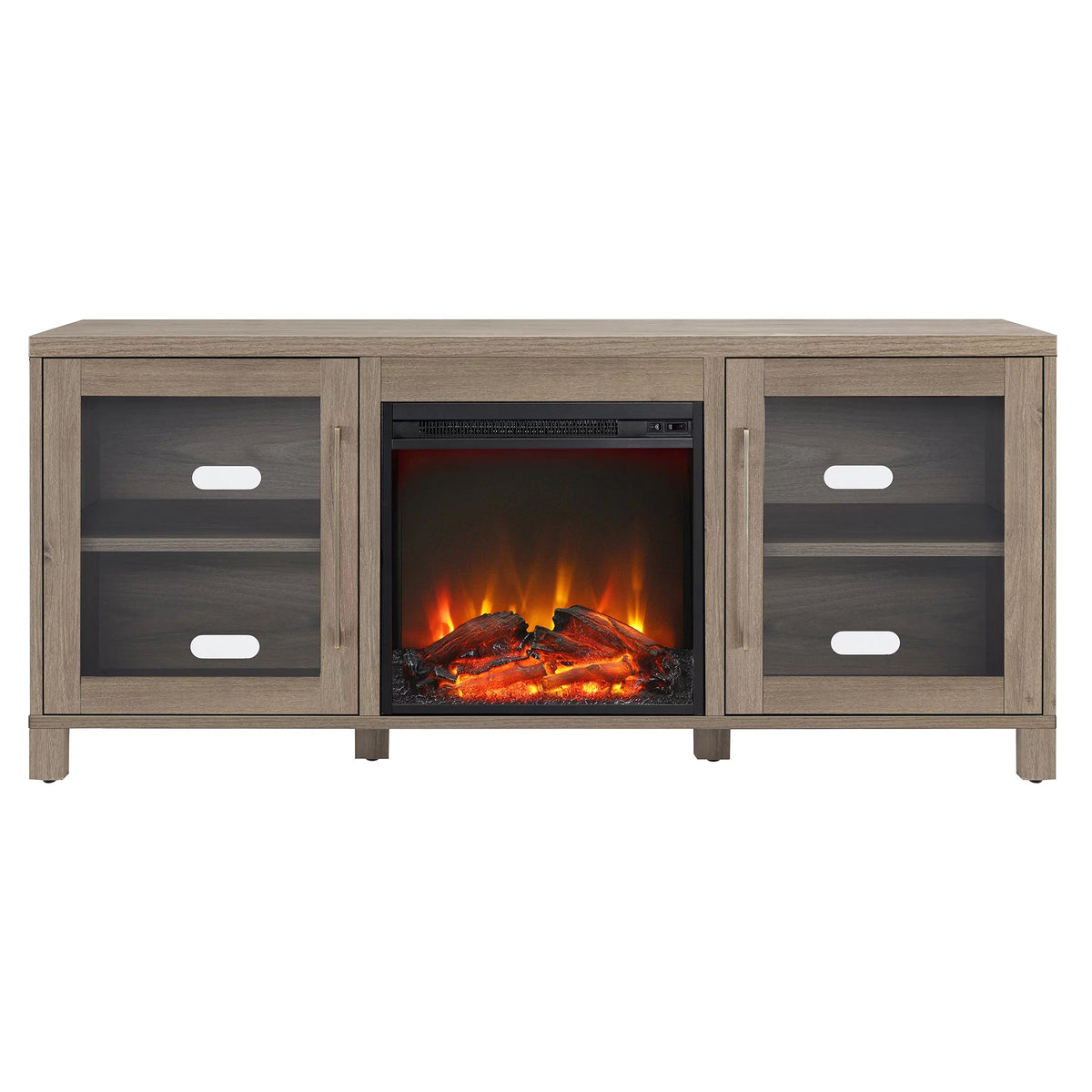 Antiqued Gray Oak Rectangular TV Stand with Log Fireplace H746160