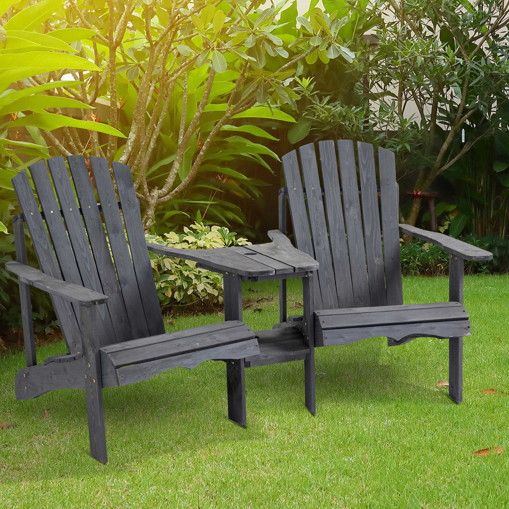 Grey 2 Wood Adirondack Chairs with Center Table R833