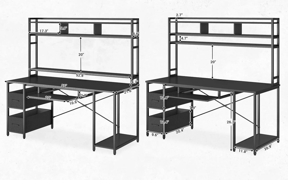 55" Black Wood Computer Desk with LED Lights O209