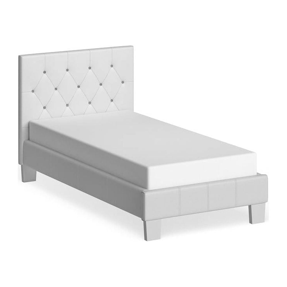 White Faux Leather Upholstered Tufted Platform Bed F9819
