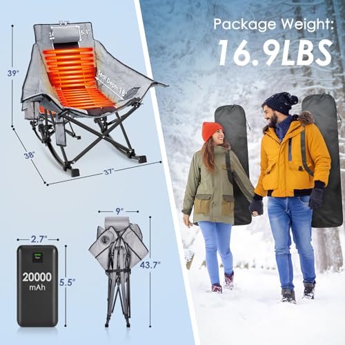 XL Oversized Heated Rocking Camping Chair with 3 Heat Levels I801759