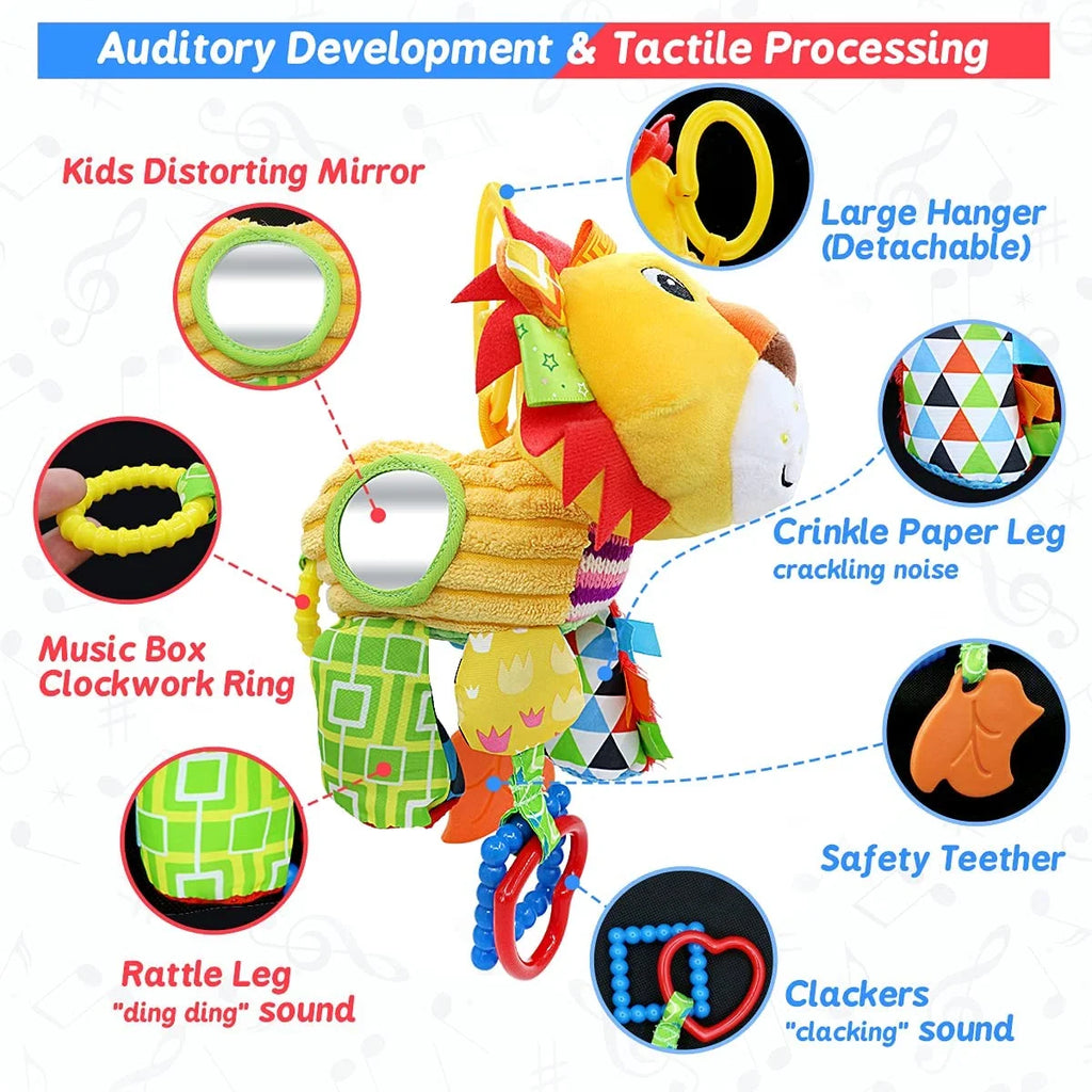Lion Plush Infant Toy with Musical Box Stroller Hanging Toy Q75034