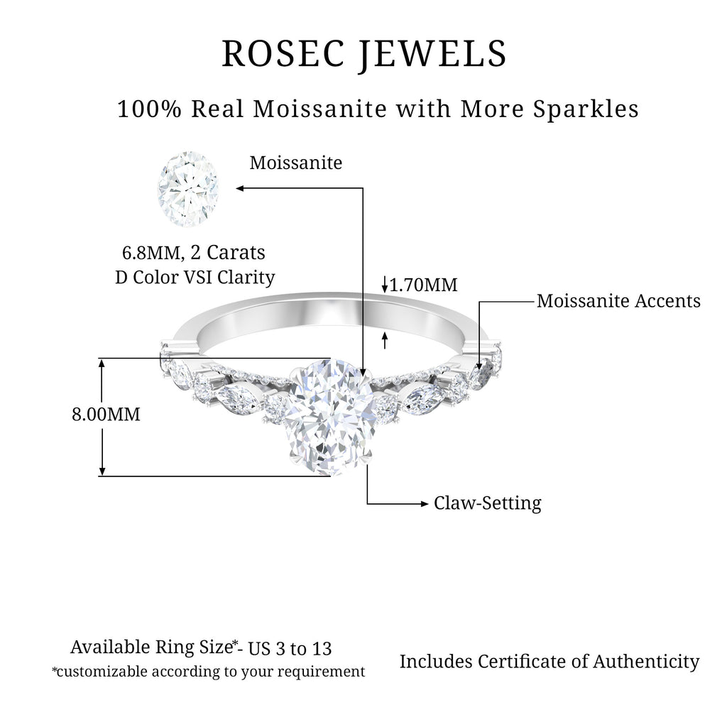 14K Yellow Gold Oval Moissanite Engagement Ring with Side Stones I74529