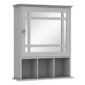 Gray Wall Mount Bathroom Cabinet with Mirror Door and Open Shelves G913379
