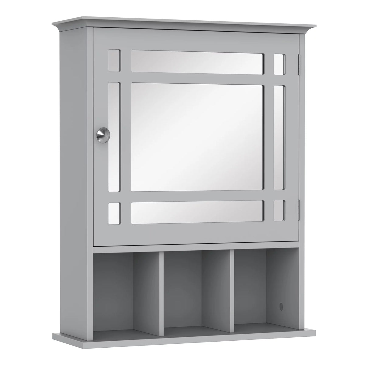 Gray Wall Mount Bathroom Cabinet with Mirror Door and Open Shelves G913379