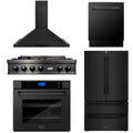 36 Gas Rangetop, Range Hood, Refrigerator, Dishwasher, Wall Oven in Black Stainless J80866