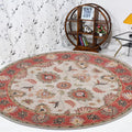 Hand Tufted Wool Round Area Rug, 10'x10', Beige Red, High Pile M87907