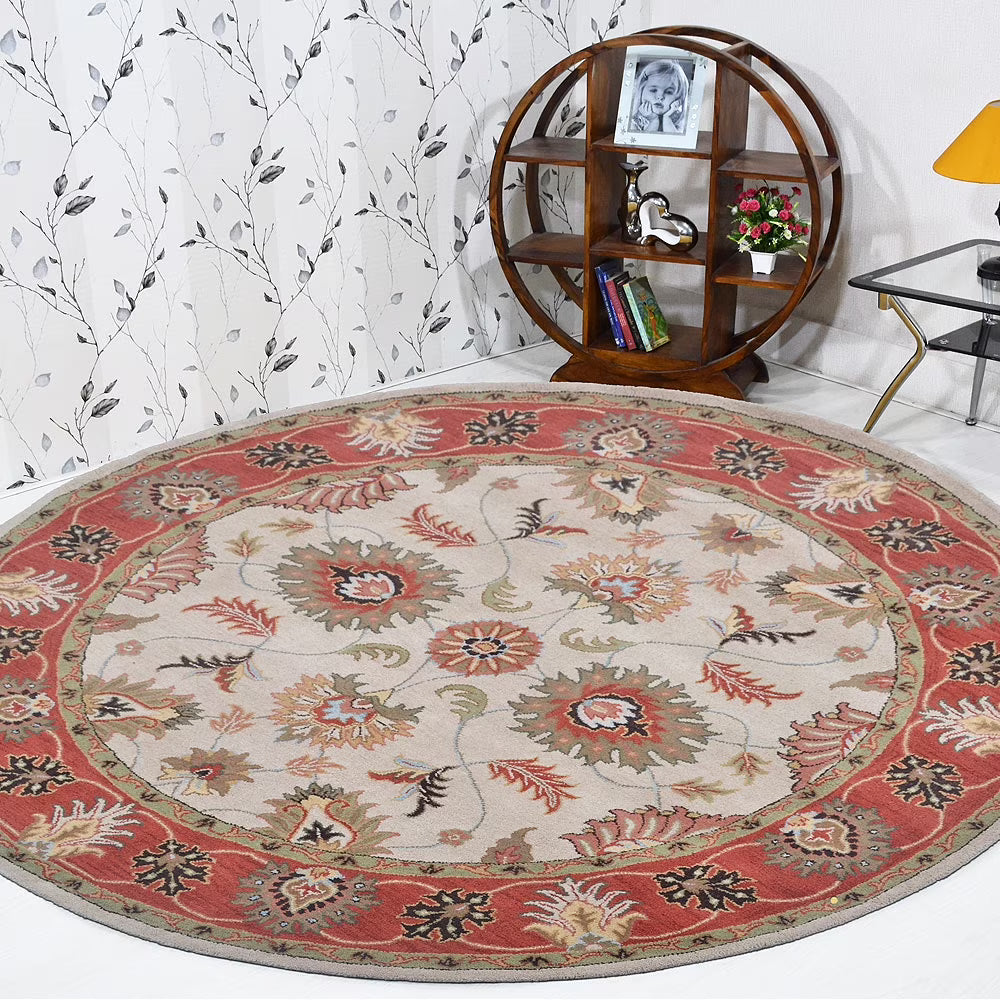 Hand Tufted Wool Round Area Rug, 10'x10', Beige Red, High Pile M87907