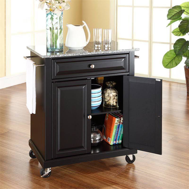 Solid Granite Top Kitchen Cart in Black K9023
