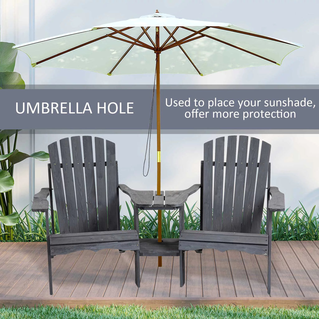 Grey 2 Wood Adirondack Chairs with Center Table R833
