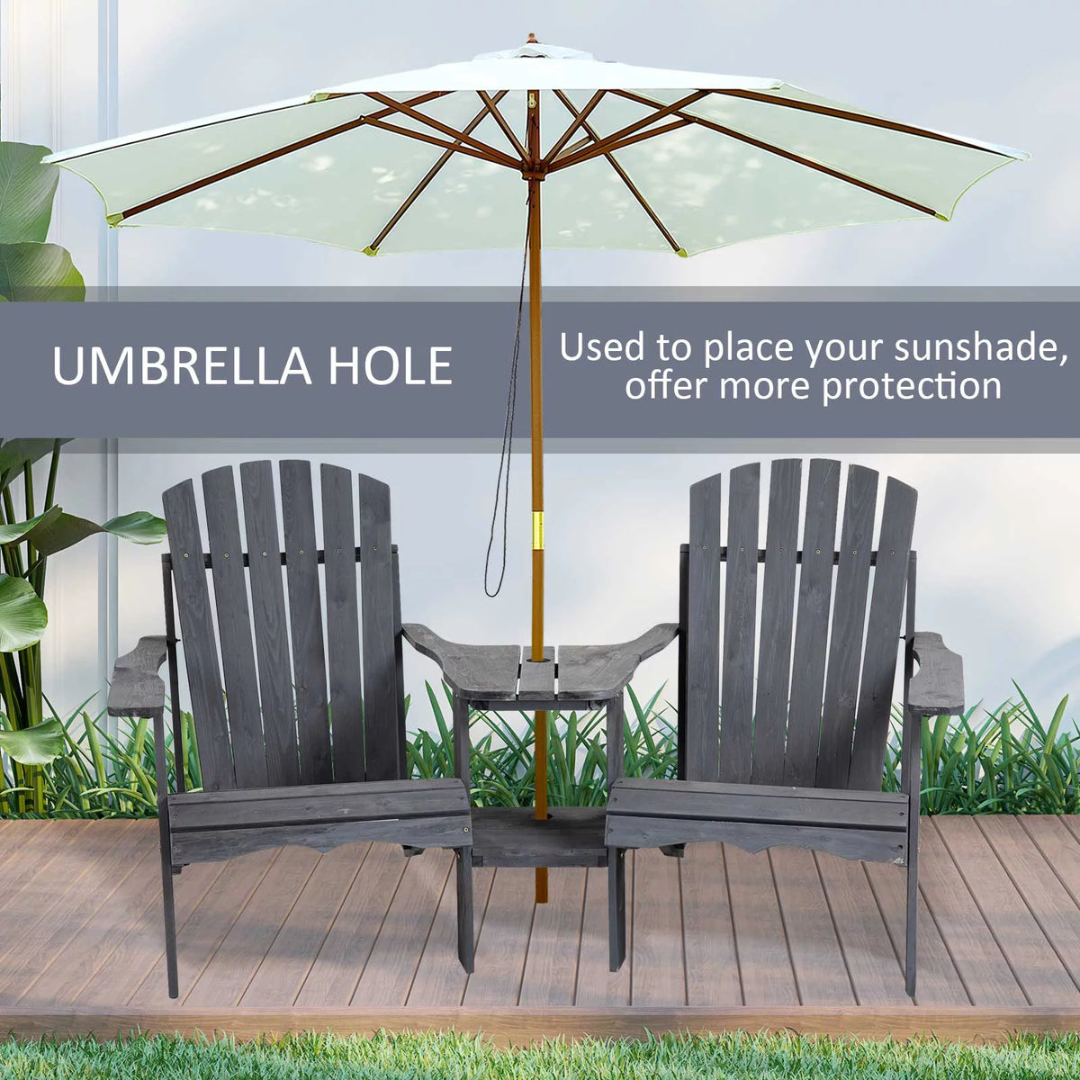 Grey 2 Wood Adirondack Chairs with Center Table R833