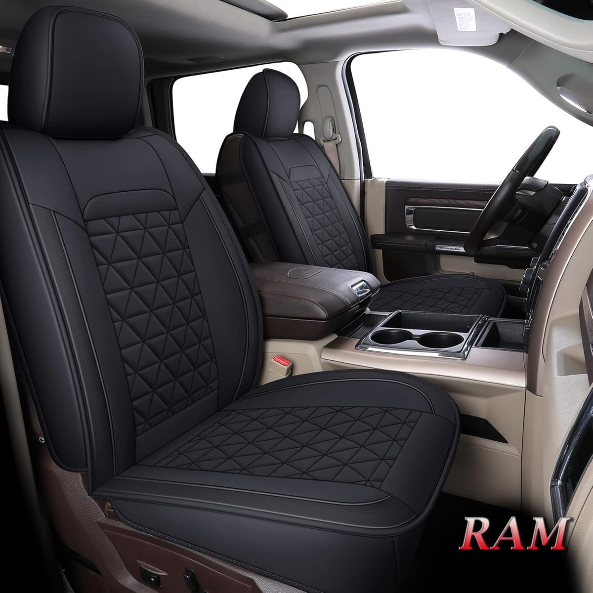 Black Waterproof Leather Car Seat Covers Full Set for Truck Pickup CrewCab with Curved Back Bench B873