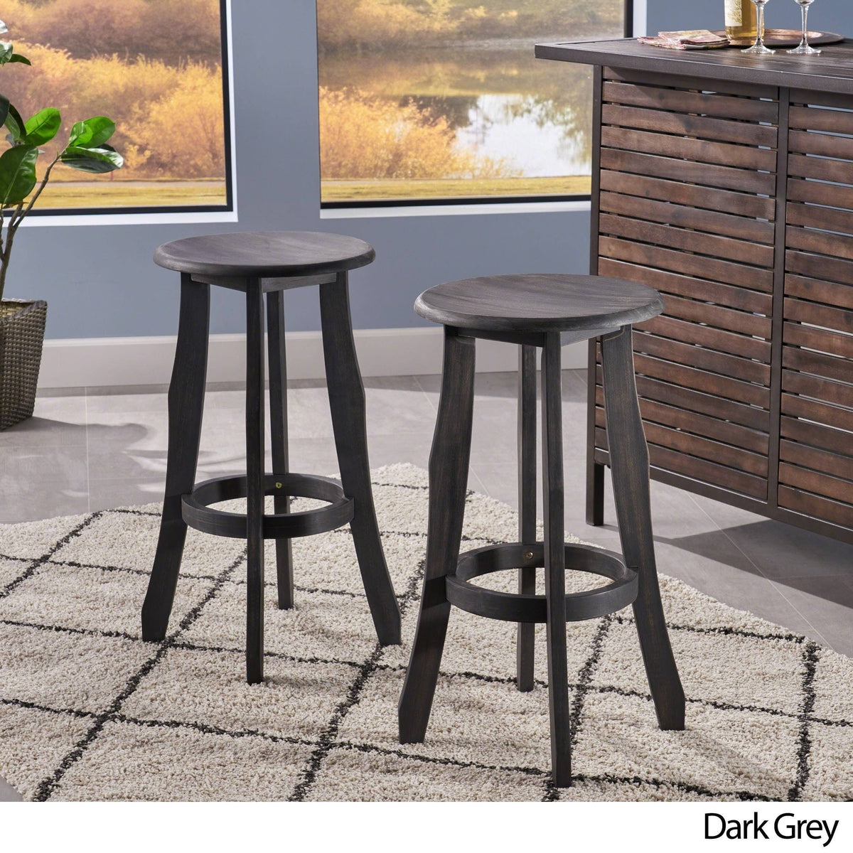 Grey Acacia Wood Barstool (Set of 2) D79363