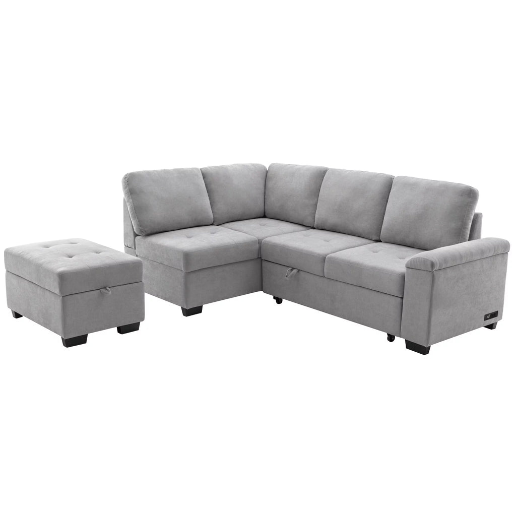 Gray L-Shape Sleeper Sectional Sofa with Storage Ottoman H587661