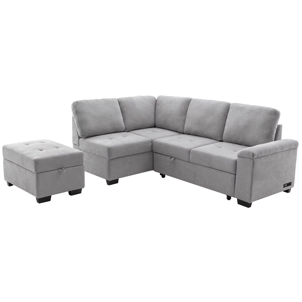 Gray L-Shape Sleeper Sectional Sofa with Storage Ottoman H587661