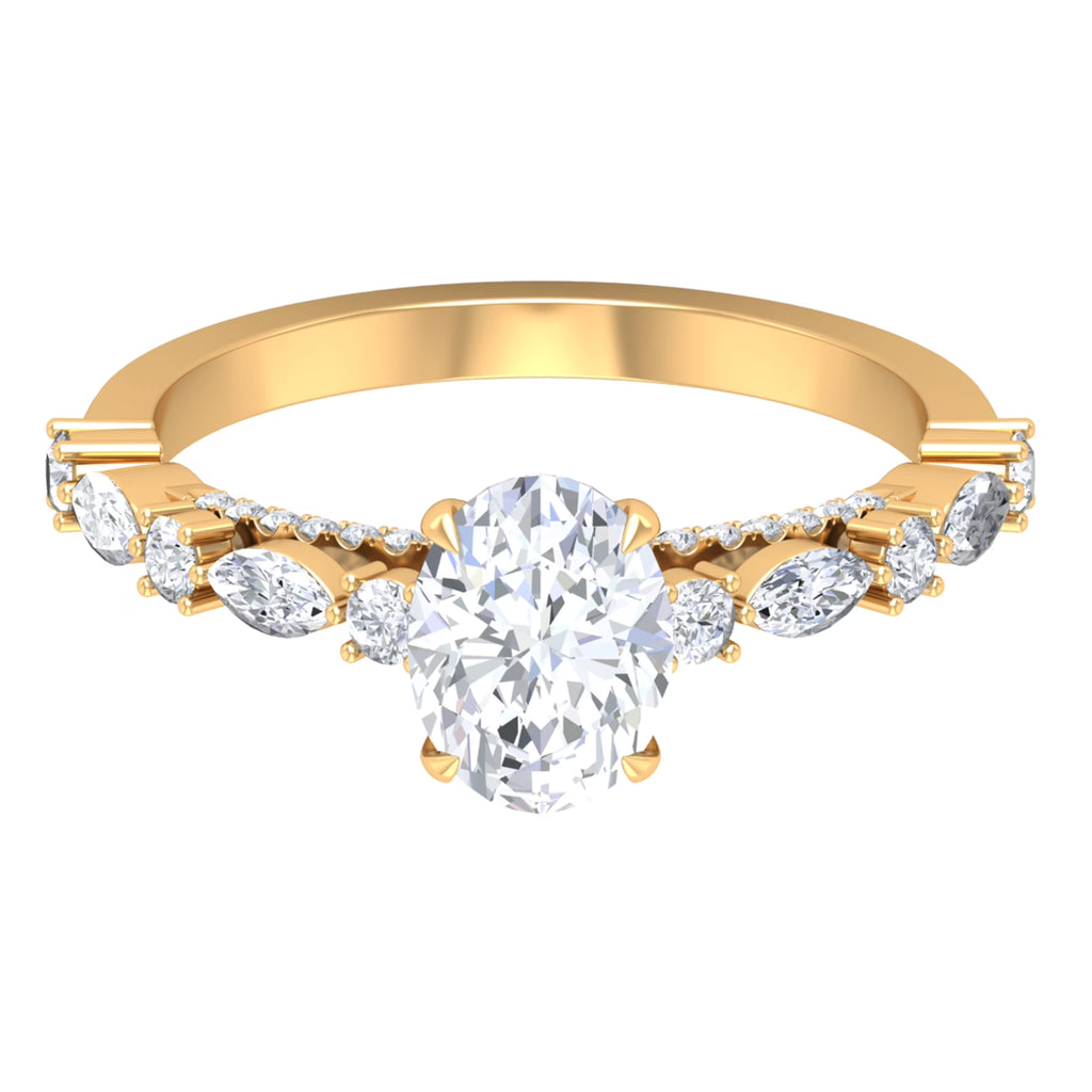 14K Yellow Gold Oval Moissanite Engagement Ring with Side Stones I74529