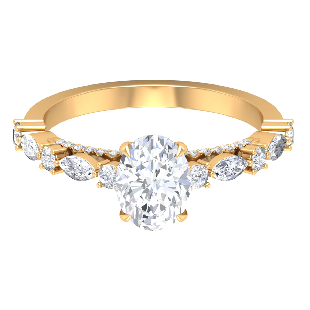 14K Yellow Gold Oval Moissanite Engagement Ring with Side Stones I74529