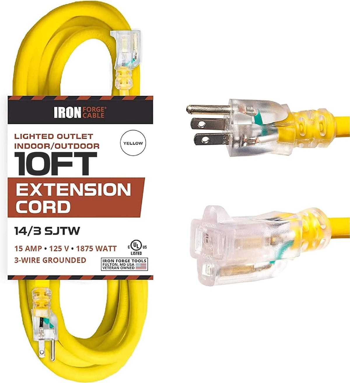 50 Foot 14/3 SJTW Heavy Duty Yellow Extension Cord with 3 Prong Grounded Plug L310