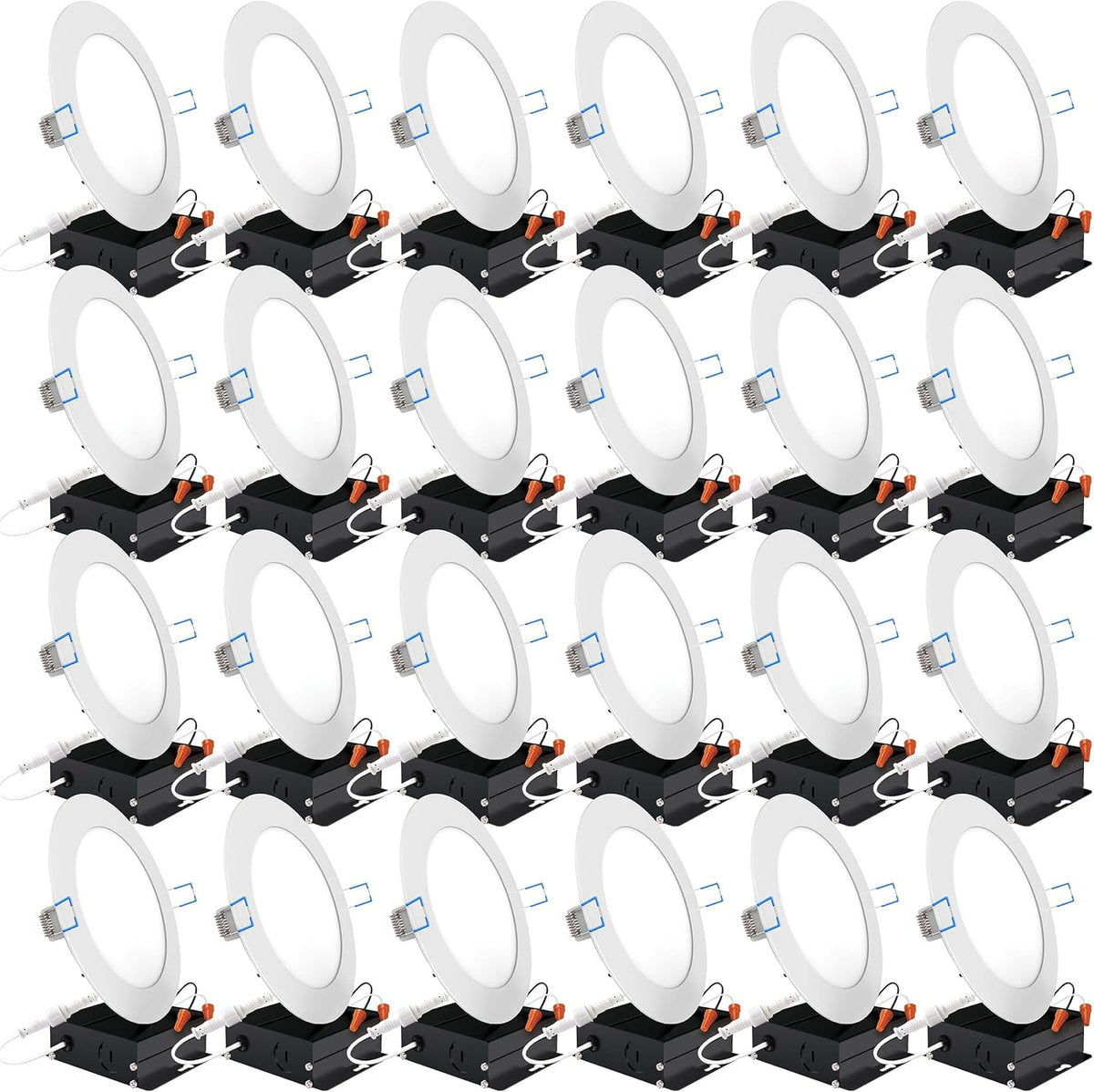 24 Pack 4 Inch Ultra Thin LED Recessed Ceiling Lights, 3000K Warm White, Dimmable 10W, 650 LM, Smooth Trim Damp Rated D700