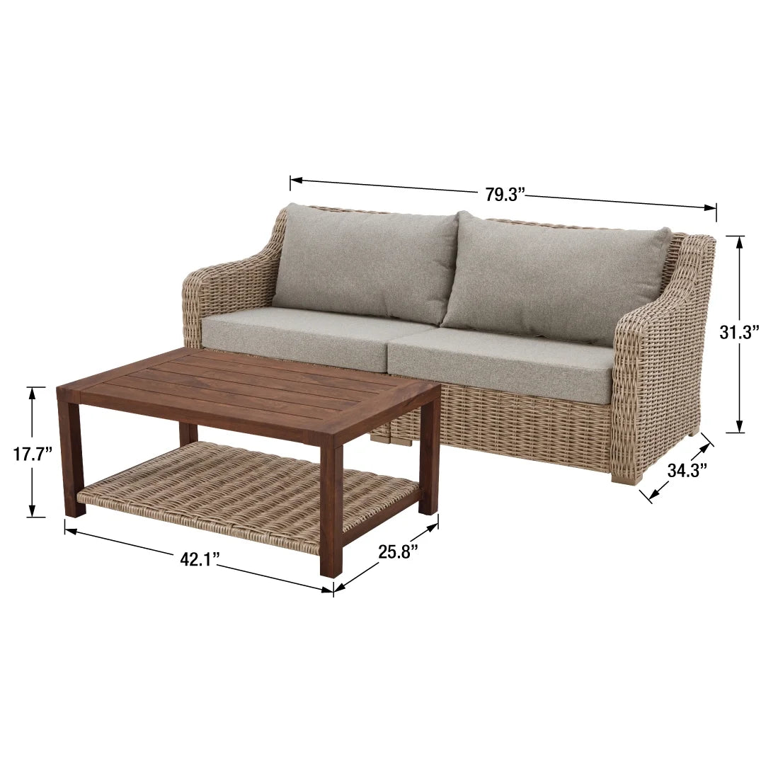 2 Piece Outdoor Sofa and Coffee Table Set with Gray Cushions Z16195