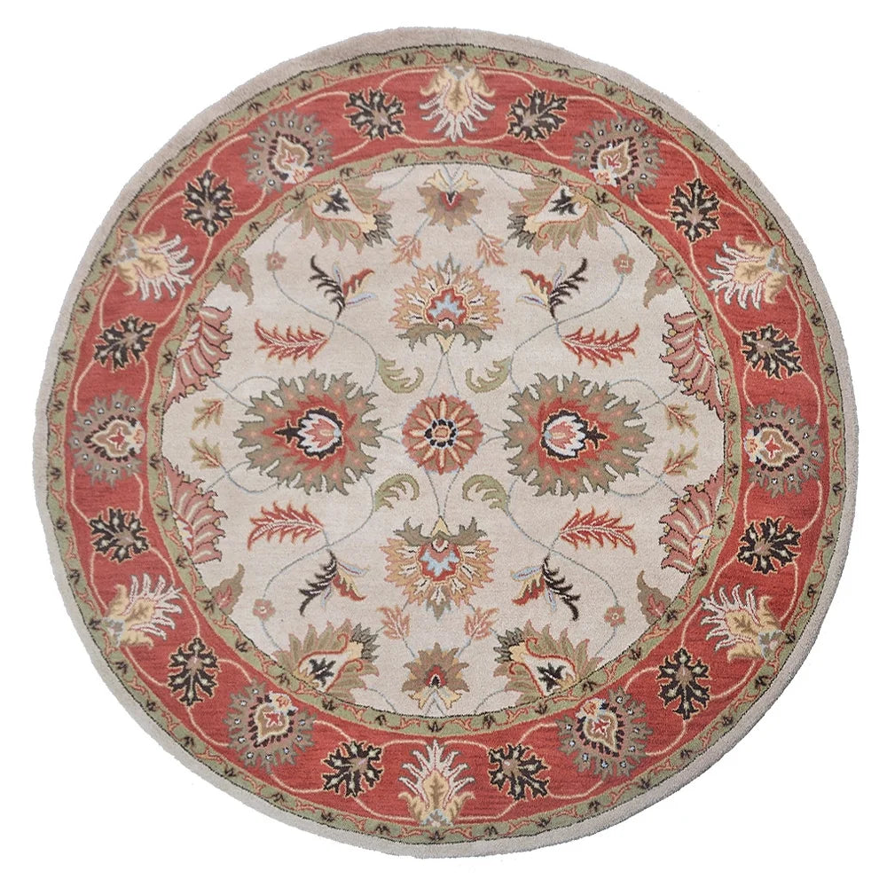 Hand Tufted Wool Round Area Rug, 10'x10', Beige Red, High Pile M87907
