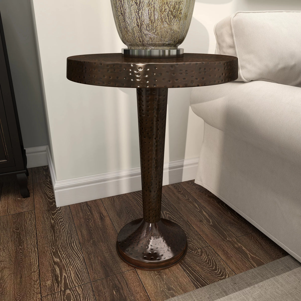 Aluminum Vintage Brown Pedestal Accent Table R664