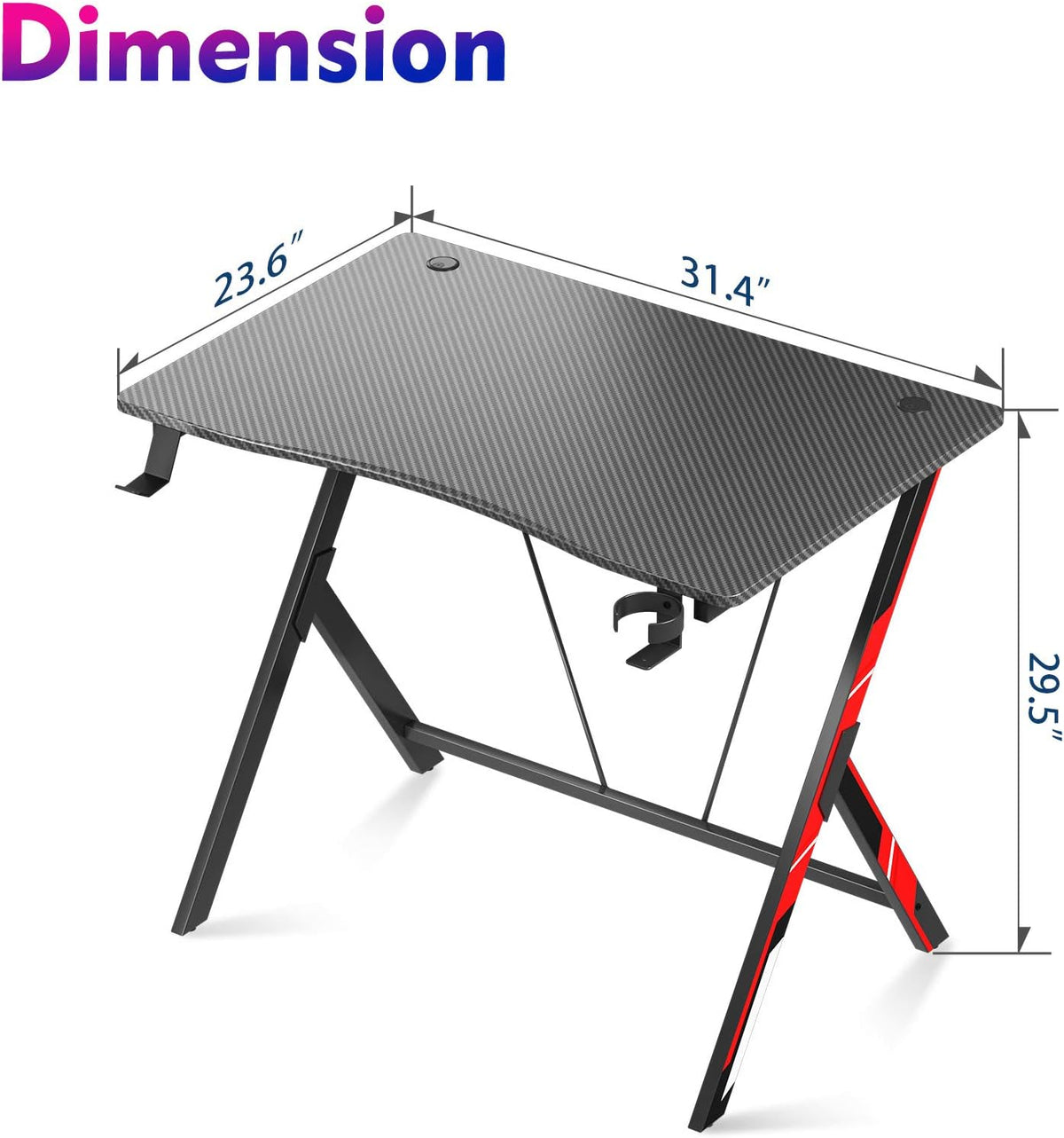 31 inch Gaming Desk with Carbon Fiber Surface and Headphone Hook and Cup Holder S729333