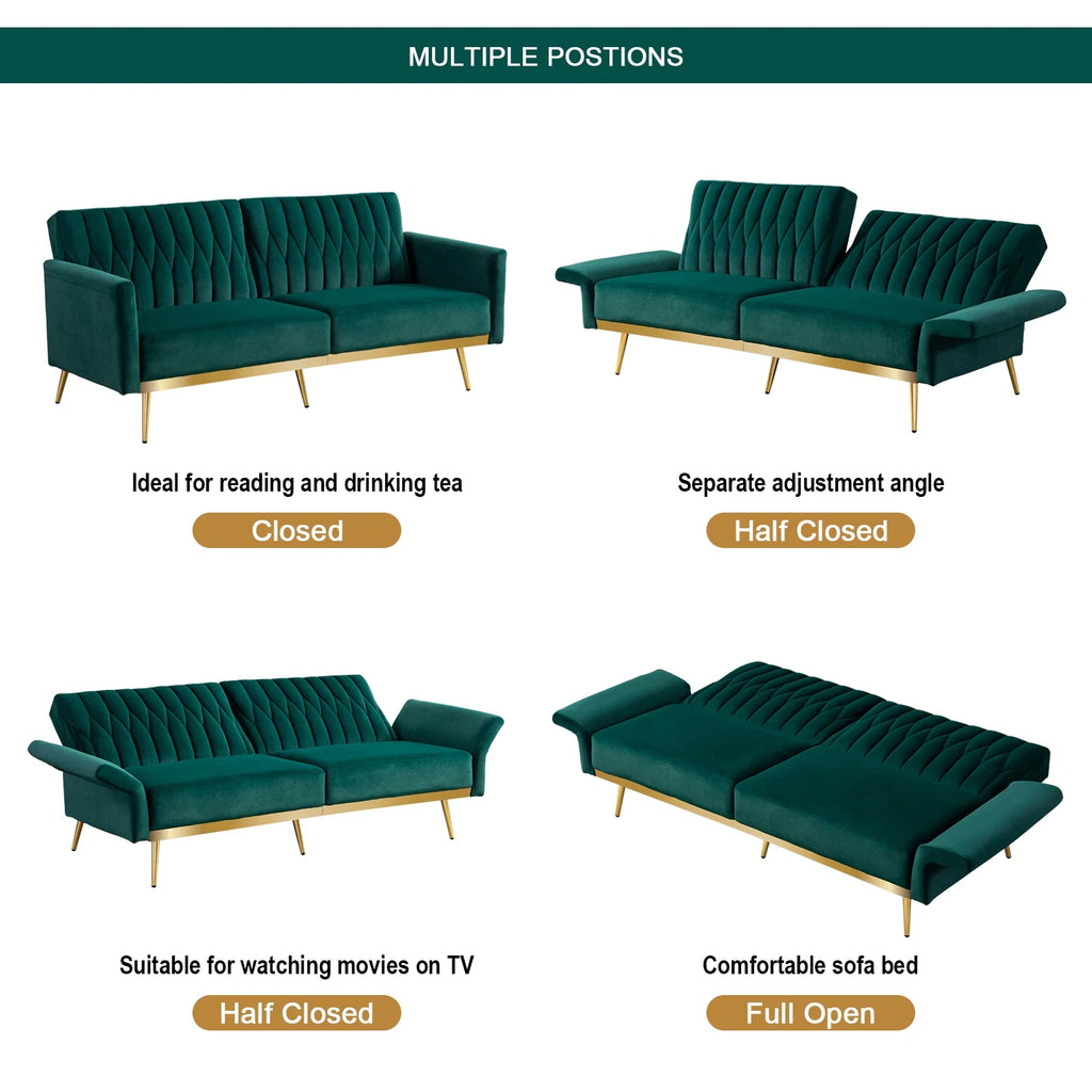 Green Velvet Convertible Futon Sofa Bed X576860