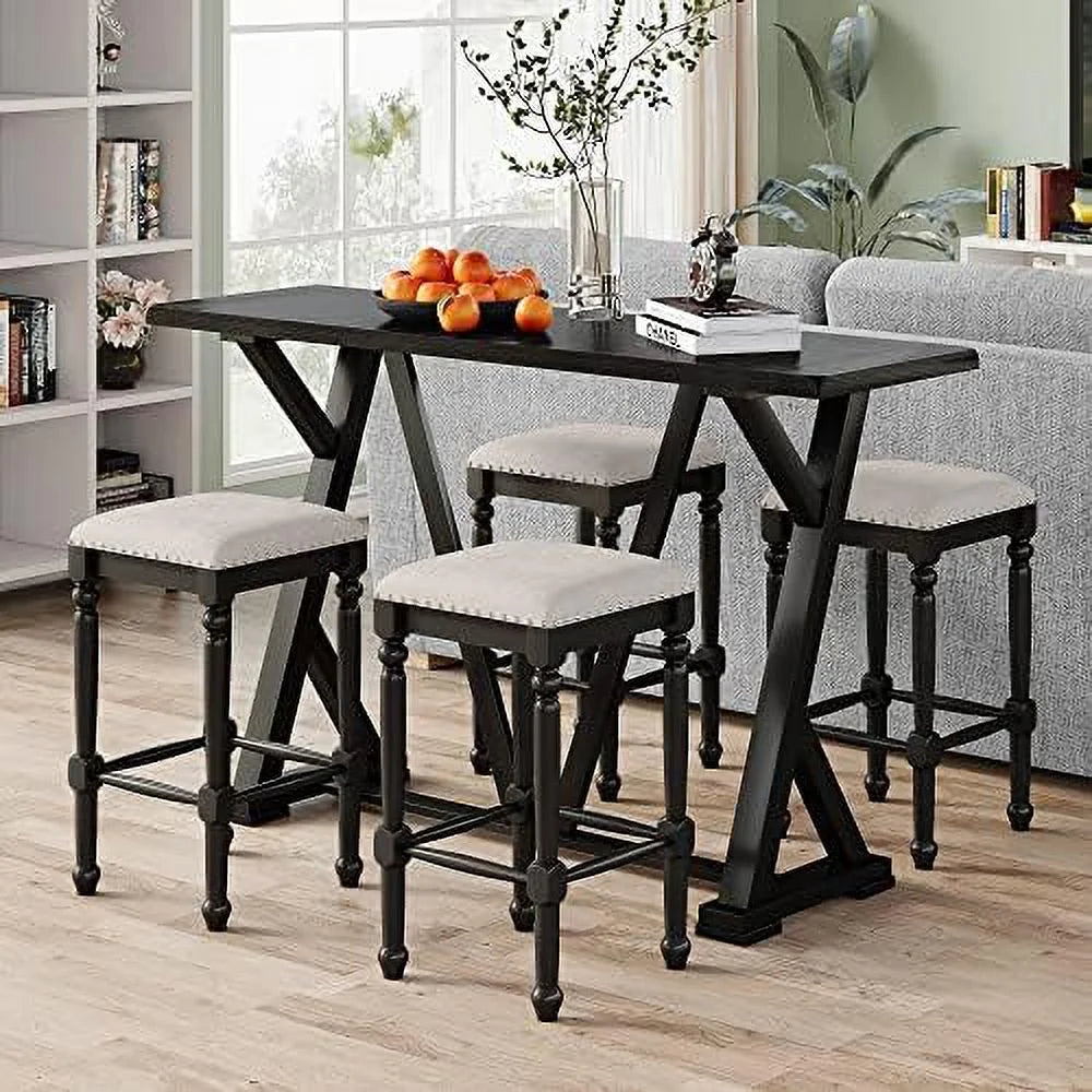 5-Piece Wood Dining Table Set with 4 Stools C857292