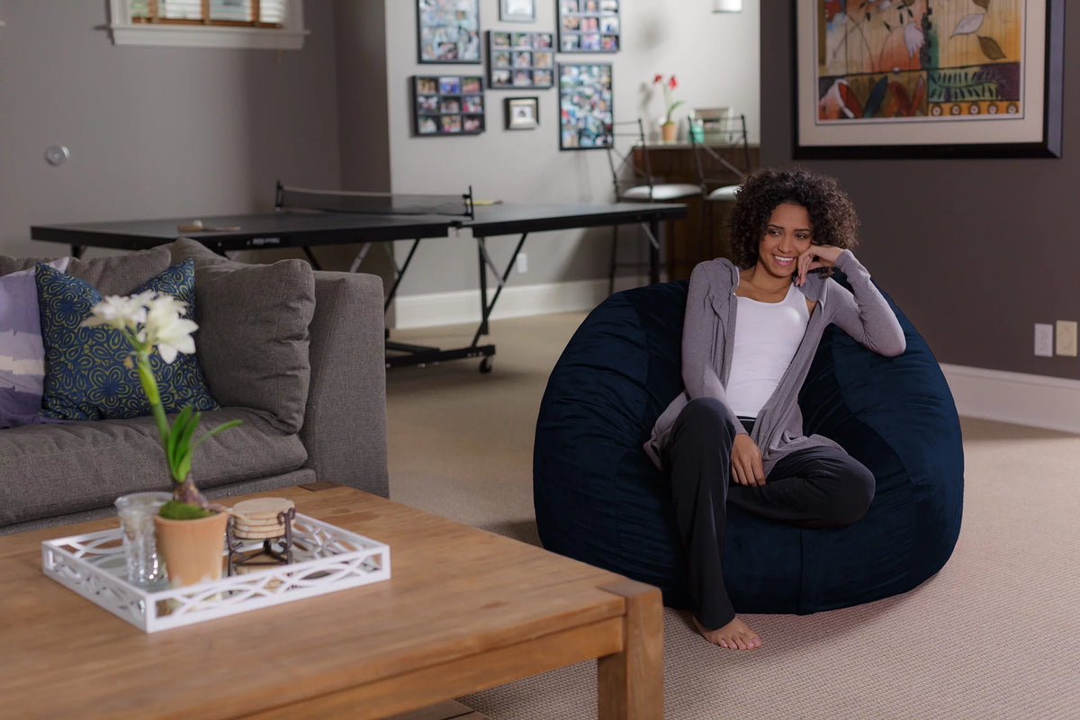 Memory Foam Bean Bag Chair with Microsuede Cover, Navy F2457