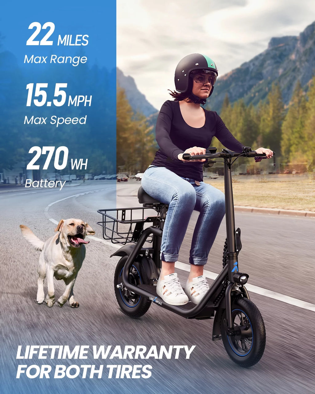 450W 36V Foldable Electric Scooter with Seat Basket 12 in Off-Road Tires Black W370