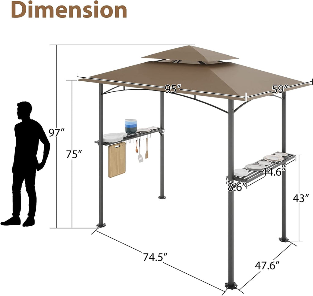 Khaki 8 x 5 FT Grill Canopy with Air Vent Z73318
